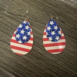 Red, White & Blue Faux Leather Dangle Earrings
